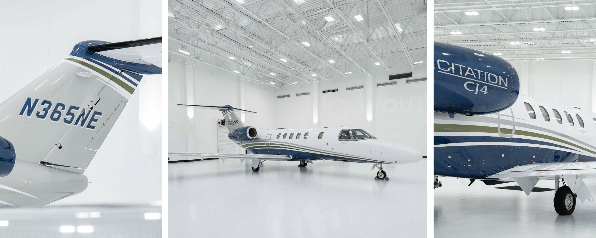 Multiple images of a Cessna Citation CJ4 Gen2 in a showroom
